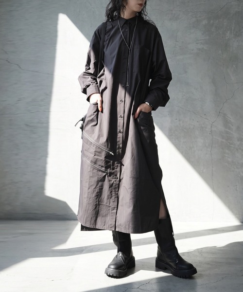 antiqua(アンティカ)の「綿100 ロング シャツワンピース(シャツワンピース・レディース・ホワイト/ブラック・C/R)」の5枚目の写真