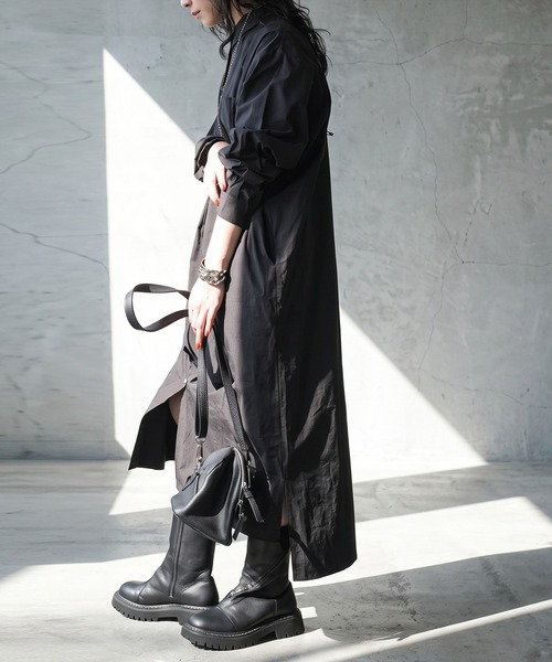 antiqua(アンティカ)の「綿100 ロング シャツワンピース(シャツワンピース・レディース・ホワイト/ブラック・C/R)」の4枚目の写真