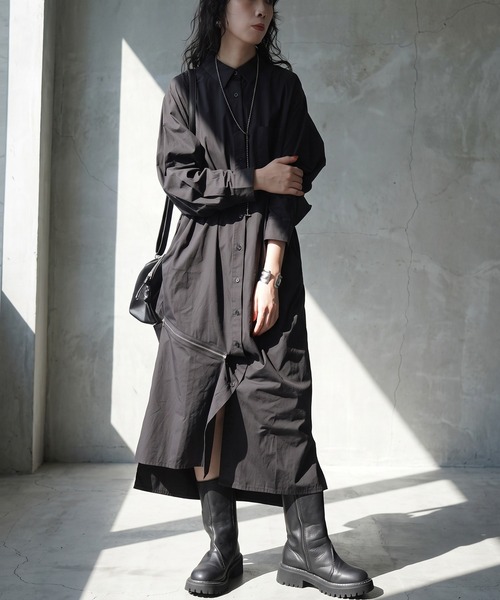 antiqua(アンティカ)の「綿100 ロング シャツワンピース(シャツワンピース・レディース・ホワイト/ブラック・C/R)」の3枚目の写真
