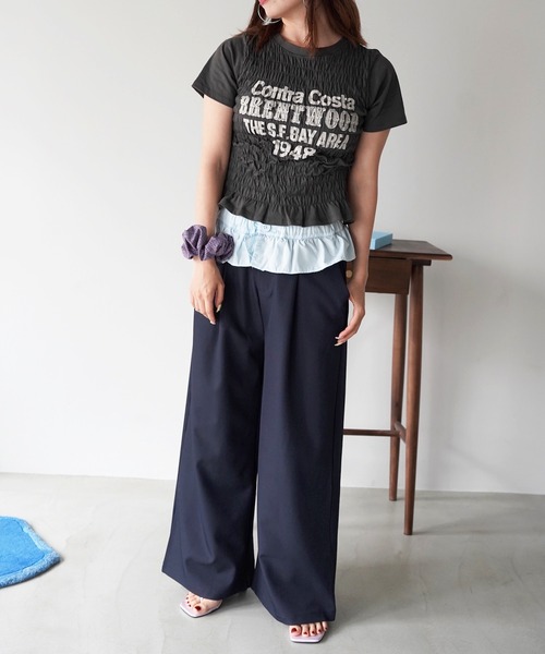 SANSeLF(サンセルフ)の「【SANSeLF】フリルレイヤードワイドスラックス saw26s091(その他パンツ・レディース・ネイビー/グレー・FREE)」の7枚目の写真