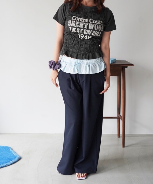 SANSeLF(サンセルフ)の「【SANSeLF】フリルレイヤードワイドスラックス saw26s091(その他パンツ・レディース・ネイビー/グレー・FREE)」の8枚目の写真