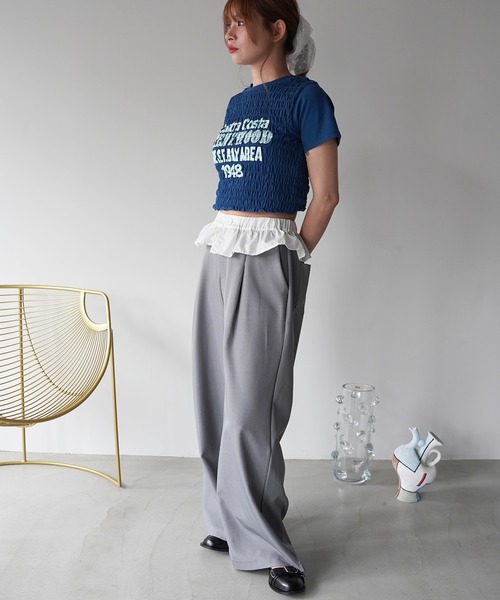 SANSeLF(サンセルフ)の「【SANSeLF】フリルレイヤードワイドスラックス saw26s091(その他パンツ・レディース・ネイビー/グレー・FREE)」の12枚目の写真