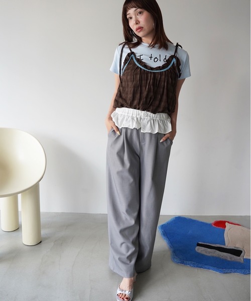 SANSeLF(サンセルフ)の「【SANSeLF】フリルレイヤードワイドスラックス saw26s091(その他パンツ・レディース・ネイビー/グレー・FREE)」の4枚目の写真