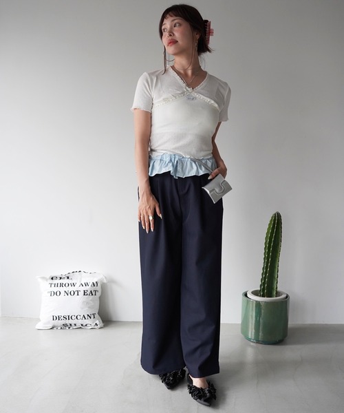 SANSeLF(サンセルフ)の「【SANSeLF】フリルレイヤードワイドスラックス saw26s091(その他パンツ・レディース・ネイビー/グレー・FREE)」の6枚目の写真