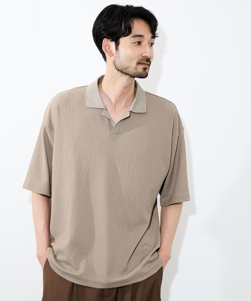 URBAN COLLECTION(アーバンコレクション)の「URBAN COLLECTION 楊柳スキッパーポロシャツ(ポロシャツ・メンズ・オフホワイト/ベージュ/ブラック・S/M/L/XL)」の3枚目の写真