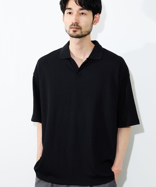 URBAN COLLECTION(アーバンコレクション)の「URBAN COLLECTION 楊柳スキッパーポロシャツ(ポロシャツ・メンズ・オフホワイト/ベージュ/ブラック・S/M/L/XL)」の9枚目の写真