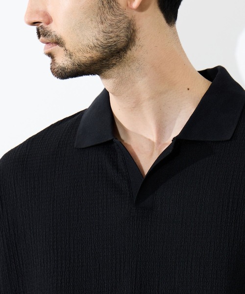 URBAN COLLECTION(アーバンコレクション)の「URBAN COLLECTION 楊柳スキッパーポロシャツ(ポロシャツ・メンズ・オフホワイト/ベージュ/ブラック・S/M/L/XL)」の12枚目の写真