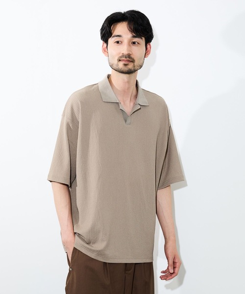 URBAN COLLECTION(アーバンコレクション)の「URBAN COLLECTION 楊柳スキッパーポロシャツ(ポロシャツ・メンズ・オフホワイト/ベージュ/ブラック・S/M/L/XL)」の18枚目の写真