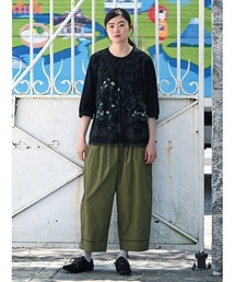 コットンタイプライターワッシャー ハシゴレース オーバルパンツ