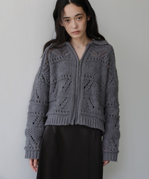 select MOCA(セレクトモカ)の「透かし編みジップニットカーディガン(カーディガン/ボレロ・レディース・ブラック/アイボリー/グレー/ベージュ・FREE)」の10枚目の写真