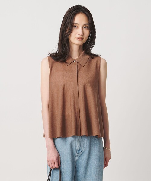 UNITED ARROWS(ユナイテッドアローズ)の「ペプラム フレア ノースリーブ ニット ‐ウォッシャブル‐(ニット/セーター・レディース・ブラウン系/ダークグレー/レッド・FREE)」の4枚目の写真