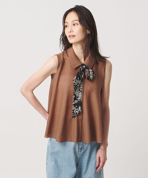 UNITED ARROWS(ユナイテッドアローズ)の「ペプラム フレア ノースリーブ ニット ‐ウォッシャブル‐(ニット/セーター・レディース・ブラウン系/ダークグレー/レッド・FREE)」の6枚目の写真