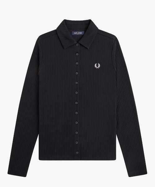 FRED PERRY(フレッドペリー)の「Wide Rib Button-Through Polo Shirt/ワイドリブボタンスルーポロシャツ(ポロシャツ・レディース・ベージュ/ブラック・10/8)」の7枚目の写真