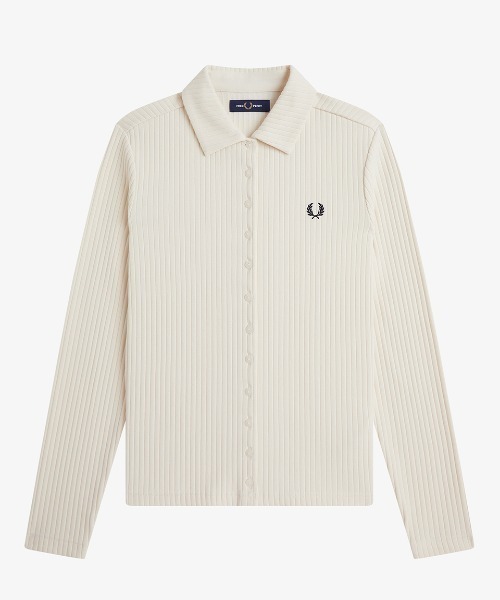 FRED PERRY(フレッドペリー)の「Wide Rib Button-Through Polo Shirt/ワイドリブボタンスルーポロシャツ(ポロシャツ・レディース・ベージュ/ブラック・10/8)」の13枚目の写真