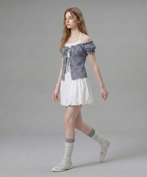 HOOK(フック)の「HOOK for girls ギンガムチェックレイヤード風オープンショルダートップス (SS)(その他トップス・レディース・ブルー/パープル/ブラック・FREE)」の10枚目の写真