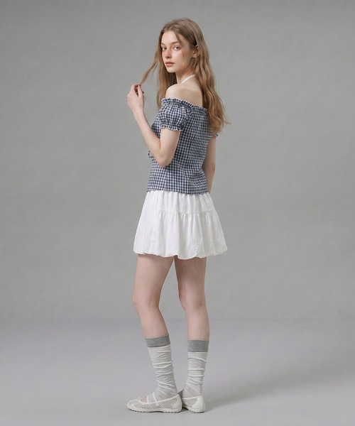 HOOK(フック)の「HOOK for girls ギンガムチェックレイヤード風オープンショルダートップス (SS)(その他トップス・レディース・ブルー/パープル/ブラック・FREE)」の11枚目の写真