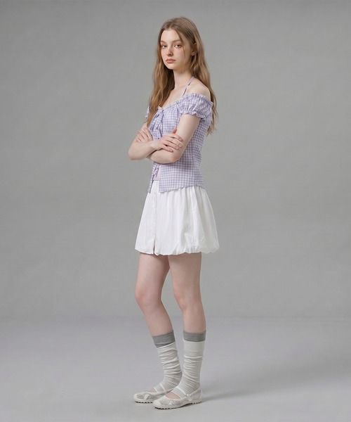 HOOK(フック)の「HOOK for girls ギンガムチェックレイヤード風オープンショルダートップス (SS)(その他トップス・レディース・ブルー/パープル/ブラック・FREE)」の14枚目の写真