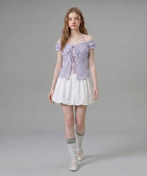 HOOK(フック)の「HOOK for girls ギンガムチェックレイヤード風オープンショルダートップス (SS)(その他トップス・レディース・ブルー/パープル/ブラック・FREE)」の15枚目の写真