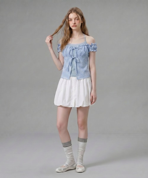 HOOK(フック)の「HOOK for girls ギンガムチェックレイヤード風オープンショルダートップス (SS)(その他トップス・レディース・ブルー/パープル/ブラック・FREE)」の17枚目の写真
