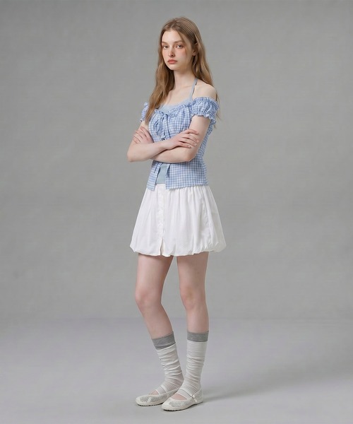 HOOK(フック)の「HOOK for girls ギンガムチェックレイヤード風オープンショルダートップス (SS)(その他トップス・レディース・ブルー/パープル/ブラック・FREE)」の18枚目の写真