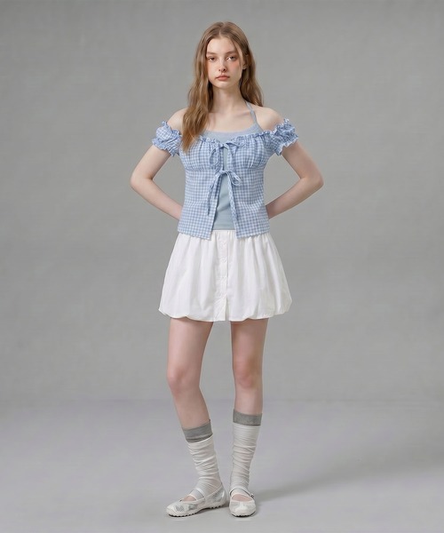 HOOK(フック)の「HOOK for girls ギンガムチェックレイヤード風オープンショルダートップス (SS)(その他トップス・レディース・ブルー/パープル/ブラック・FREE)」の19枚目の写真