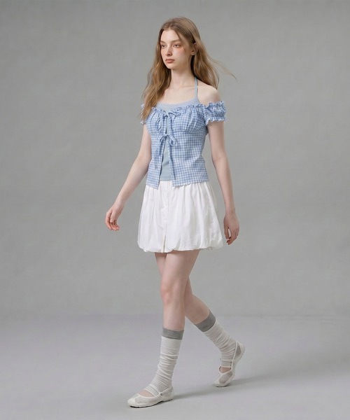 HOOK(フック)の「HOOK for girls ギンガムチェックレイヤード風オープンショルダートップス (SS)(その他トップス・レディース・ブルー/パープル/ブラック・FREE)」の20枚目の写真