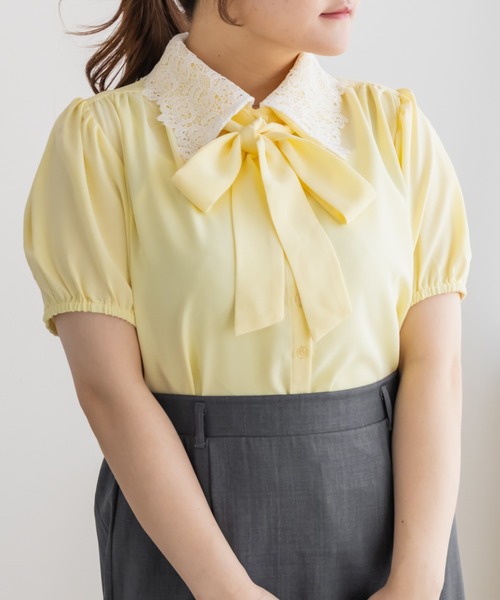 CLETTE(クレット)の「レース襟ボウタイリボン2WAYブラウス(シャツ/ブラウス・レディース・サックスブルー/ラベンダー/イエロー・3L/LL/4L)」の11枚目の写真