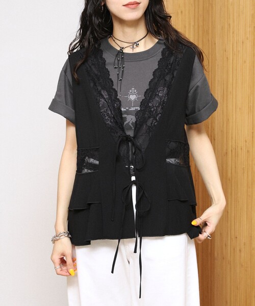 Firsthand（ファーストハンド）の「Firsthand/ファーストハンド 切り替えレース ヴィンテージサテンリボンベスト【限定展開】（ベスト・レディース・レモンイエロー/サックスブルー/ブラック・FREE）」の4枚目の写真