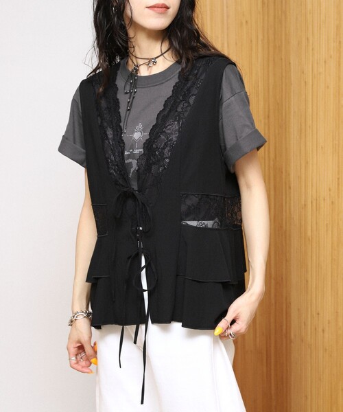 Firsthand（ファーストハンド）の「Firsthand/ファーストハンド 切り替えレース ヴィンテージサテンリボンベスト【限定展開】（ベスト・レディース・レモンイエロー/サックスブルー/ブラック・FREE）」の9枚目の写真