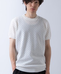 アーガイル 半袖 レースニット Tシャツ