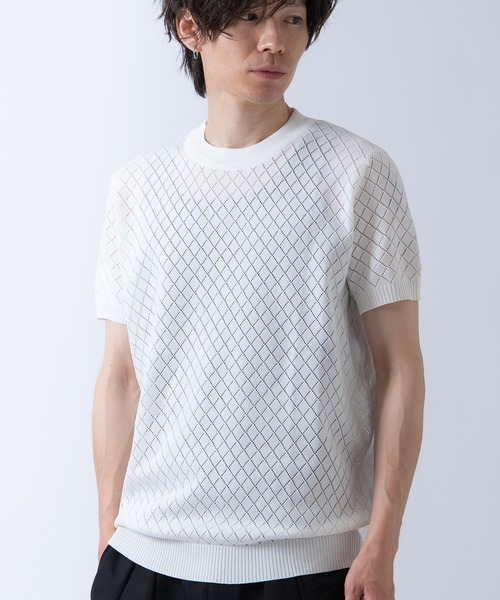 Crownor（クラウノアー）の「アーガイル 半袖 レースニット Tシャツ（ニット/セーター・メンズ・ブラック/ホワイト/カーキ・LARGE/MEDIUM）」の11枚目の写真