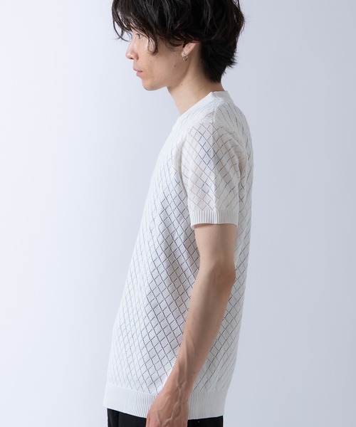 Crownor（クラウノアー）の「アーガイル 半袖 レースニット Tシャツ（ニット/セーター・メンズ・ブラック/ホワイト/カーキ・LARGE/MEDIUM）」の12枚目の写真