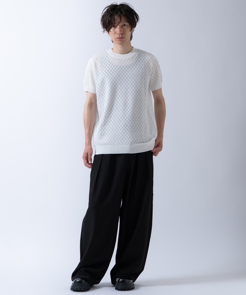 Crownor（クラウノアー）の「アーガイル 半袖 レースニット Tシャツ（ニット/セーター・メンズ・ブラック/ホワイト/カーキ・LARGE/MEDIUM）」の14枚目の写真
