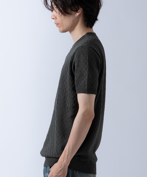 Crownor（クラウノアー）の「アーガイル 半袖 レースニット Tシャツ（ニット/セーター・メンズ・ブラック/ホワイト/カーキ・LARGE/MEDIUM）」の7枚目の写真