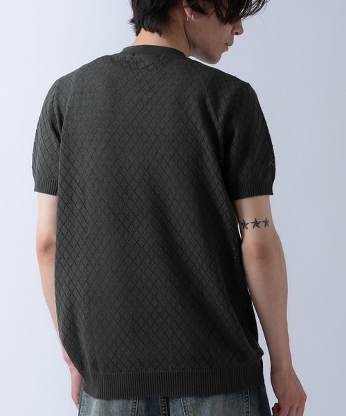 Crownor（クラウノアー）の「アーガイル 半袖 レースニット Tシャツ（ニット/セーター・メンズ・ブラック/ホワイト/カーキ・LARGE/MEDIUM）」の8枚目の写真