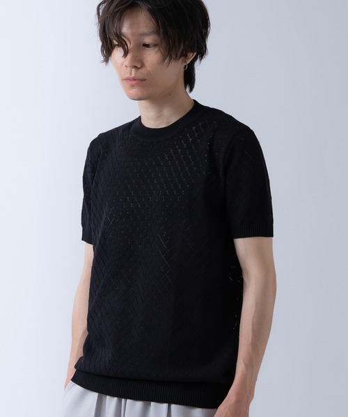 Crownor（クラウノアー）の「アーガイル 半袖 レースニット Tシャツ（ニット/セーター・メンズ・ブラック/ホワイト/カーキ・LARGE/MEDIUM）」の15枚目の写真