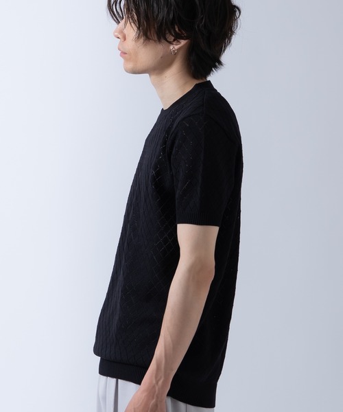 Crownor（クラウノアー）の「アーガイル 半袖 レースニット Tシャツ（ニット/セーター・メンズ・ブラック/ホワイト/カーキ・LARGE/MEDIUM）」の16枚目の写真