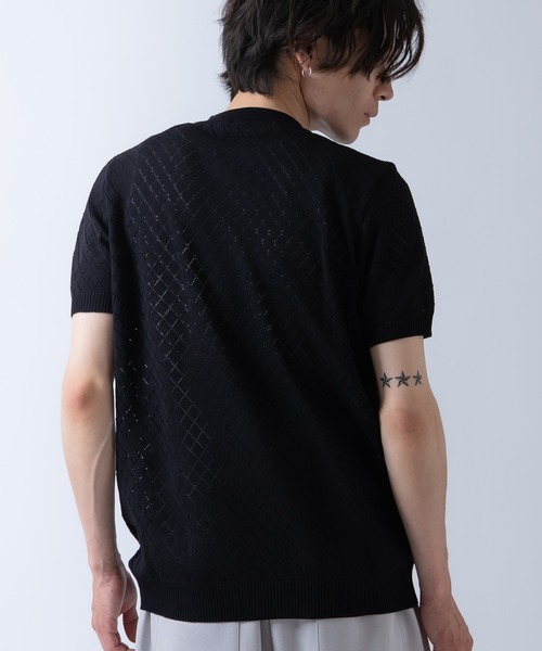 Crownor（クラウノアー）の「アーガイル 半袖 レースニット Tシャツ（ニット/セーター・メンズ・ブラック/ホワイト/カーキ・LARGE/MEDIUM）」の10枚目の写真
