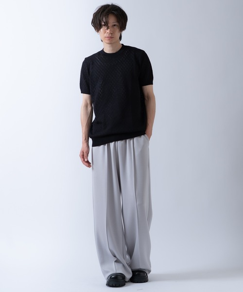Crownor（クラウノアー）の「アーガイル 半袖 レースニット Tシャツ（ニット/セーター・メンズ・ブラック/ホワイト/カーキ・LARGE/MEDIUM）」の5枚目の写真