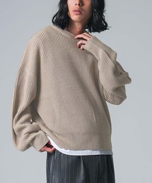 ショート丈畔編みワイドシルエットニット