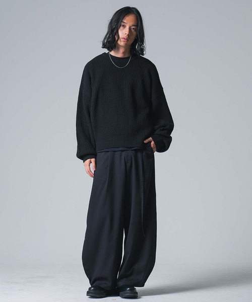 MDR(エムディアール)の「ショート丈畔編みワイドシルエットニット(ニット/セーター・メンズ・ブラック/グレイッシュベージュ・L/M)」の8枚目の写真