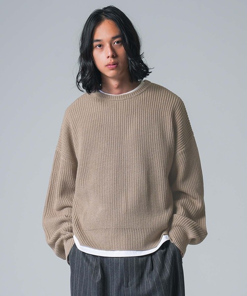 MDR(エムディアール)の「ショート丈畔編みワイドシルエットニット(ニット/セーター・メンズ・ブラック/グレイッシュベージュ・L/M)」の9枚目の写真