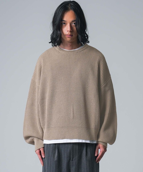 MDR(エムディアール)の「ショート丈畔編みワイドシルエットニット(ニット/セーター・メンズ・ブラック/グレイッシュベージュ・L/M)」の14枚目の写真
