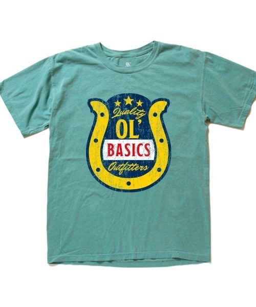 Ol' Basics（オールベーシックス）の「Ol' Basics（オール・ベーシックス） 半袖Tシャツ ヴィンテージライク ガーメントダイ ホースシューイラスト ひび割れ クラックプリント Tシャツ 半袖 トップス カットソー アメカジ カジュアル メンズ レディース ユニセックス（Tシャツ/カットソー・メンズ・レッド系/ホワイト/スミクロ/ブルー系・M/L/XL）」の3枚目の写真