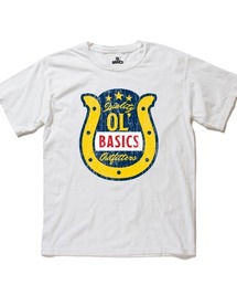 Ol' Basics(オール・ベーシックス) 半袖Tシャツ ヴィンテージライク ガーメントダイ ホースシューイラスト ひび割れ クラックプリント Tシャツ 半袖 トップス カットソー アメカジ カジュアル メンズ レディース ユニセックス