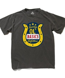 Ol' Basics（オール・ベーシックス） 半袖Tシャツ ヴィンテージライク ガーメントダイ ホースシューイラスト ひび割れ クラックプリント Tシャツ 半袖 トップス カットソー アメカジ カジュアル メンズ レディース ユニセックス