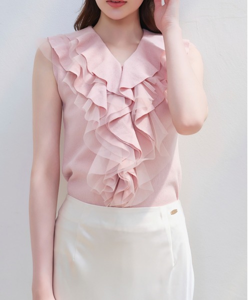 No-sleeve ruffle frill knit/ノースリーブラッフルフリルニット（T