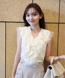 No-sleeve ruffle frill knit/ノースリーブラッフルフリルニット