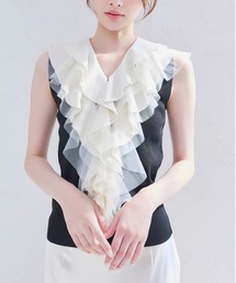 No-sleeve ruffle frill knit/ノースリーブラッフルフリルニット
