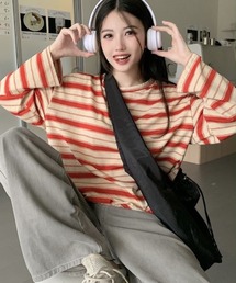 ボーダーオーバーサイズロン Tシャツ